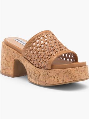 Steve Madden Corah Cognac Tan Woven Platform Mules